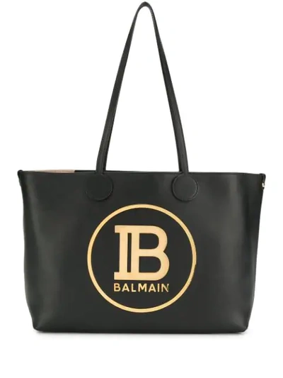 Balmain Logo Leather Shopping Tote In 0pa Noir 