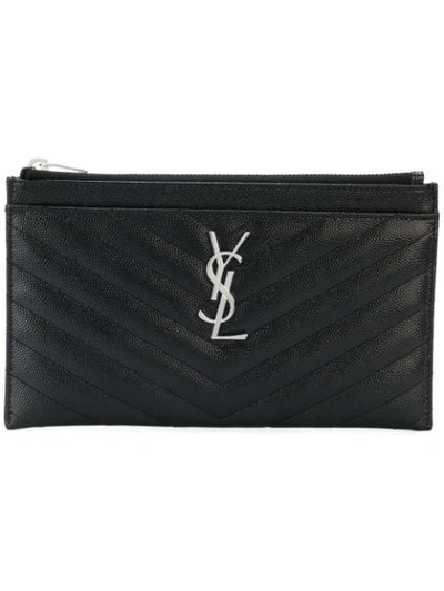 Saint Laurent Small Monogram Bill Pouch In Quilted Grain De Poudre Embossed Leather In Black