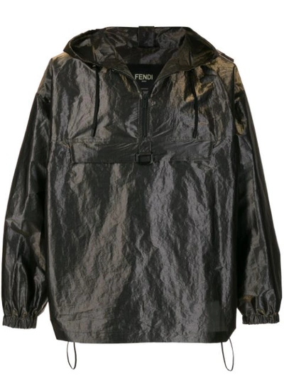 Fendi Pull-out Hood Oversized Wind Breaker Jacket In Brown