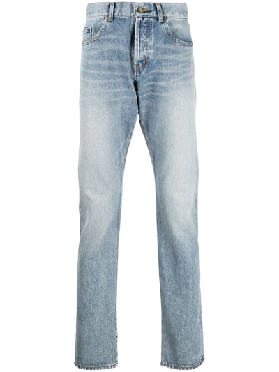 Saint Laurent Distressed Straight-leg Jeans In Grey