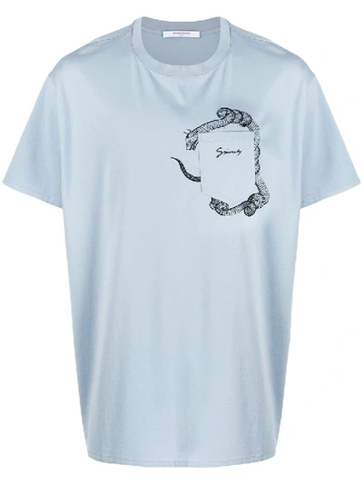 Givenchy Snake Print Pocket T-shirt In Blue