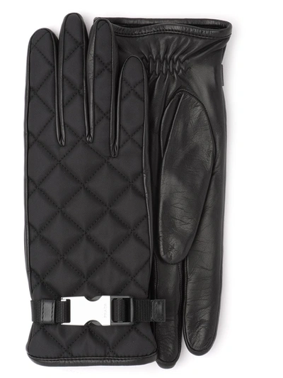 Prada Embellished Quilted Shell And Leather Gloves In Black