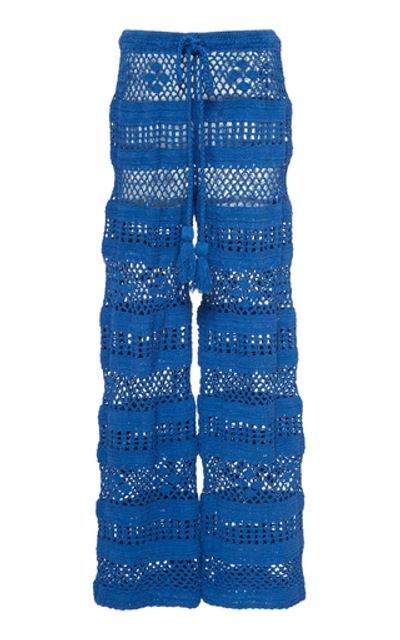 Akoia Swim Lilou Crocheted Cotton Wide-leg Pants In Blue
