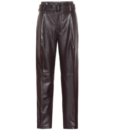 Polo Ralph Lauren High-rise Straight Leather Pants In Brown