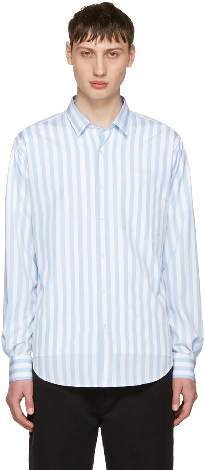Ami Alexandre Mattiussi Striped Button Down Shirt In 455 Bleu Ciel/blanc