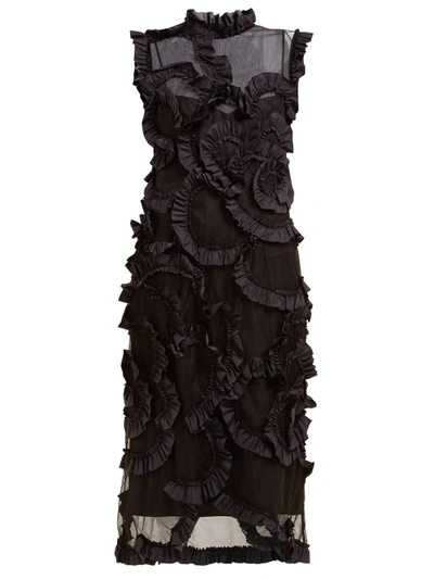 Moncler Ruffled Tulle Midi Dress In Black