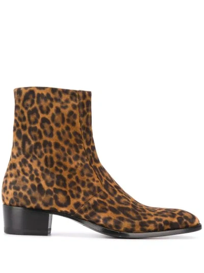 Saint Laurent Wyatt Leopard-print Suede Chelsea Boots In Brown