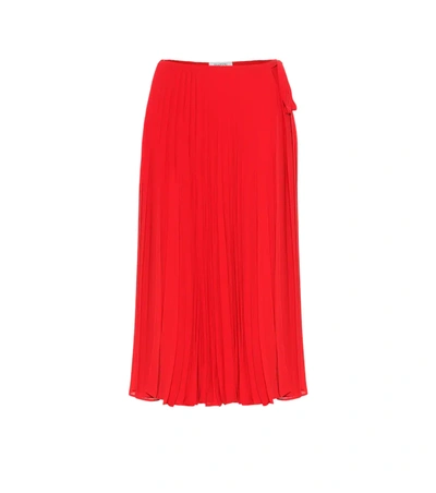 Valentino Pleated High-rise Cotton-blend Wrap Skirt In Red