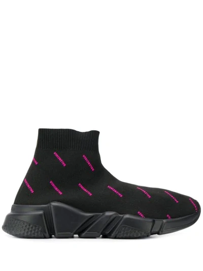 Balenciaga Speed Logo-print Stretch-knit High-top Sneakers In Black