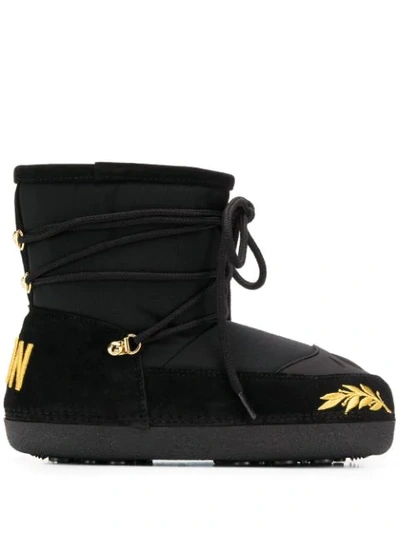 Dsquared2 Snowboots Snow Boots Icon  Polyamide Suede Embroidery Logo Black Gold