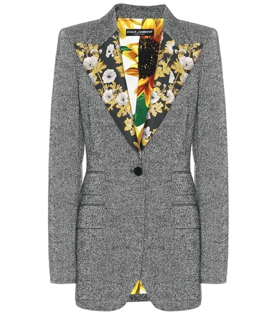 Dolce & Gabbana Brocade-trimmed Wool-blend Tweed Jacket In Grey