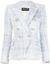 Balmain Double-breasted Check-tweed Blazer In Sab Bleu