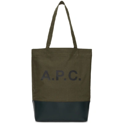 A.p.c. Axelle Small Canvas And Leather Tote Bag In Vert-fonce