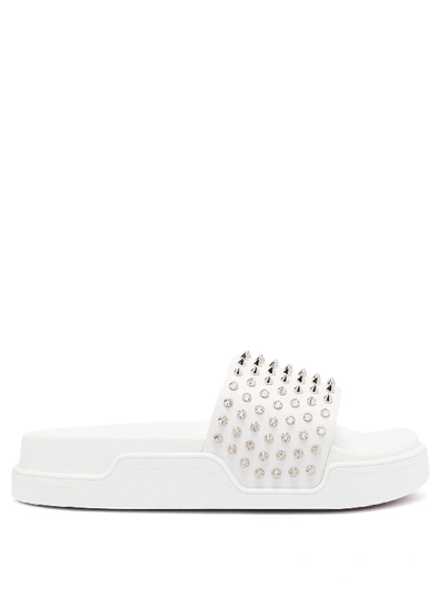 Christian Louboutin Men's Spiked Leather Pool Slides In White