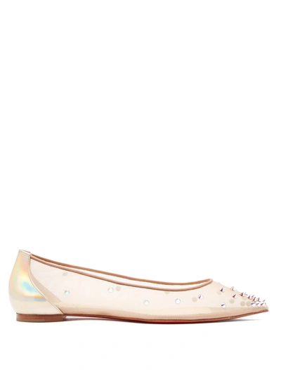 Christian Louboutin Degra Crystal Spike-embellished Mesh Ballet Flats In Q021 Nude