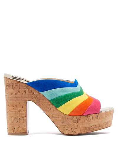 Christian Louboutin Sister Rainbow Suede Red Sole Slide Sandals In Brown