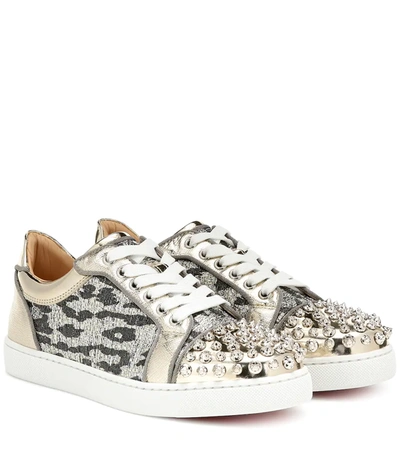 Christian Louboutin Vieira Spike-embellished Tweed Trainers In Multicolor