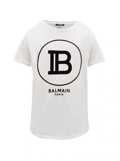 Balmain Flocked-monogram Cotton T-shirt In White
