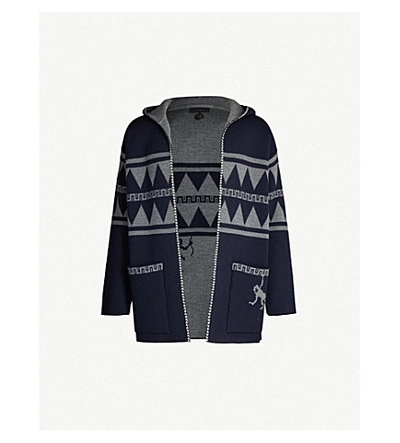 Alanui Patterned Hooded Wool Cardigan In Blue