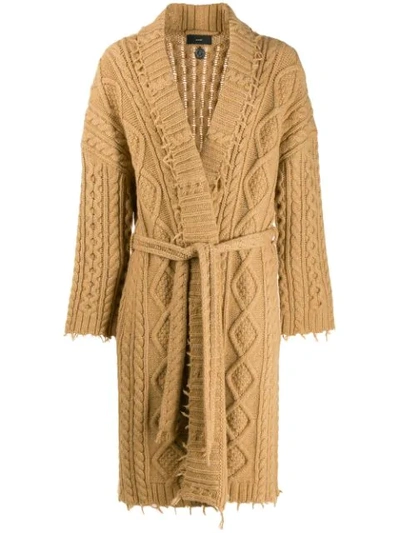 Alanui Rhum Cable-knit Cashmere And Wool-blend Coat In Camel