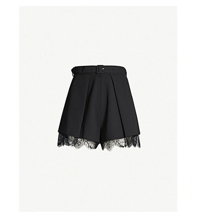 Self-portrait Lace-trim High-rise Crepe Shorts In Black ModeSens
