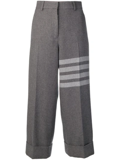 Thom Browne 4-bar Stripe Cropped Trousers In Grey