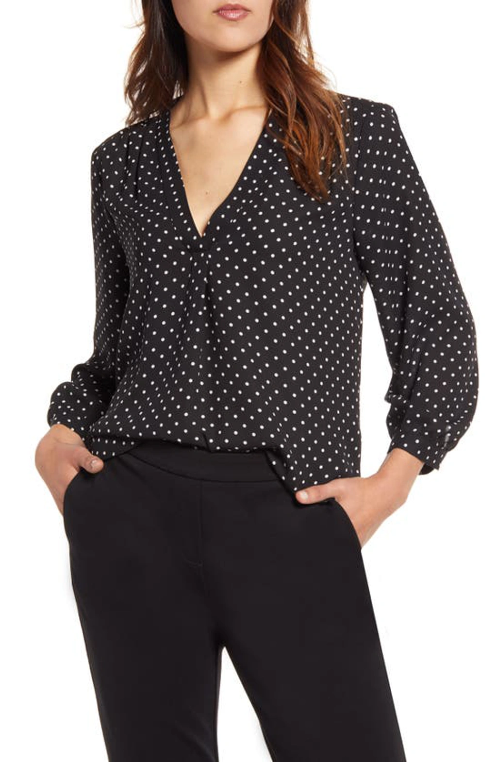 (取寄) ヴィンスカムート レディース V-ネック バルーン スリーブ ブラウザ Vince Camuto women V-Neck Balloon Sleeve Blouse Rich Black Vince Camuto Women's V-neck Blouse With Balloon Sleeves In Rich