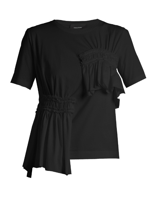 Simone Rocha Short-sleeved Gathered-panel Cotton T-shirt In Black ...