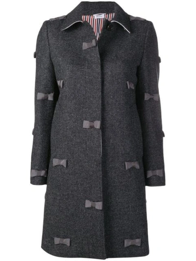Thom Browne Bow Embroidery Bal Collar Overcoat In Grey
