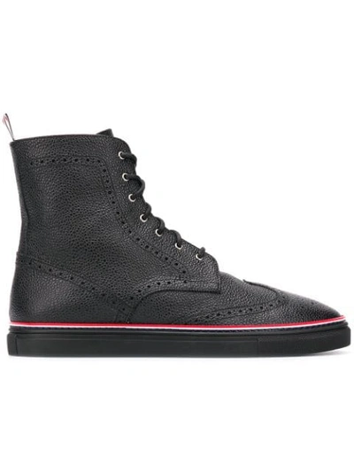 Thom Browne Rubber Cupsole Wingtip Boot In Black
