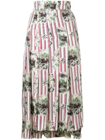 Thom Browne Tricolor Hunting Print Pleated Skirt In White
