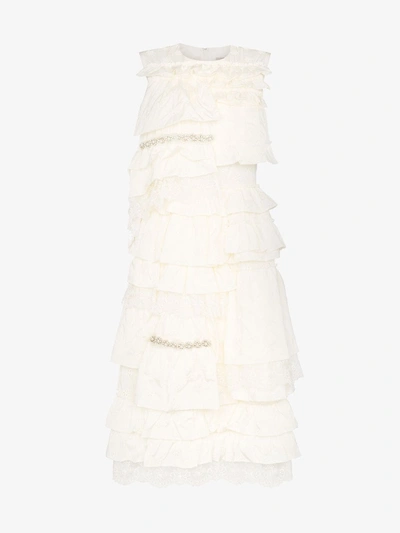 Moncler Genius 4 Moncler Simone Rocha Ruffle Lace Dress In Neutrals