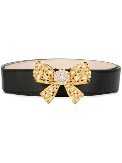 Versace Bow Embellished Belt In Black