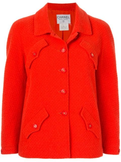 Pre-owned Chanel Four-pocket Buttoned Jacket In Red