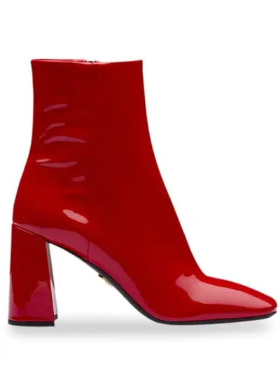 Prada Square-toe Boots In Red