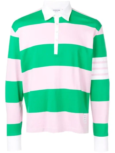 Thom Browne 4-bar Rugby Stripe Oversized Polo In Green ,pink