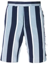 Thom Browne Distressed Wide Repp Stripe Short In Blue