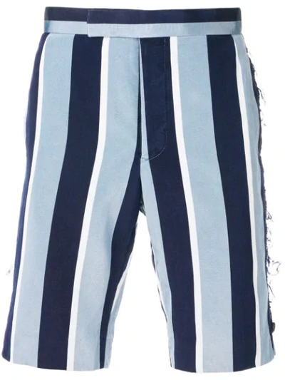 Thom Browne Distressed Wide Repp Stripe Short In Blue