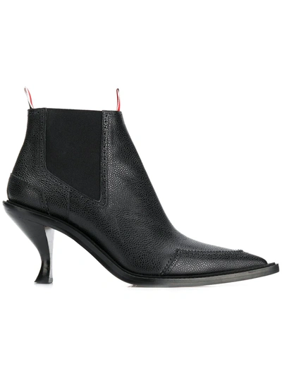 Thom Browne Long Point Brogue Boots In Black