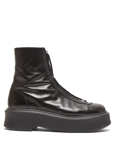 The Row Leather Ankle Boots In Black
