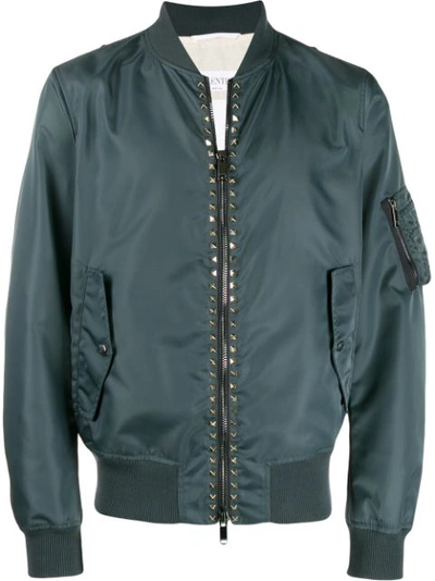 Valentino Rockstud Embellished Bomber Jacket In Inm Iron Grey