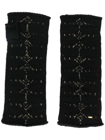 Saint Laurent Arrow Pattern Knitted Mittens In Black