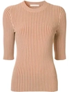 Dion Lee Ribbed Knit Fitted Top In Brown