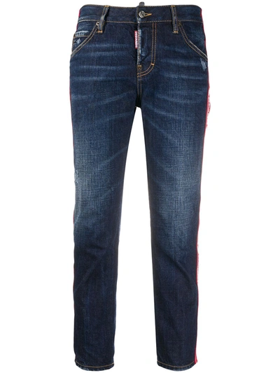 Dsquared2 Cropped Logo Rise Jeans In Blue