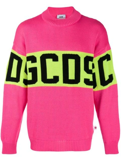 Gcds Colour Block Logo Sweater In Pink