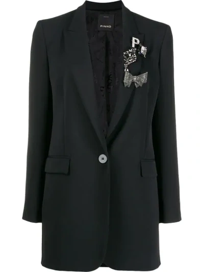Pinko Embellished Longline Blazer In Black