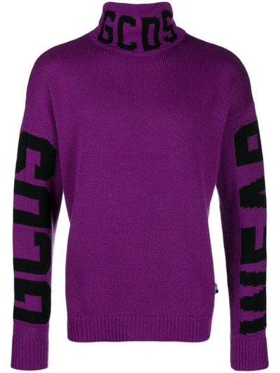 Gcds Logo Print Turtleneck Sweater In Purple