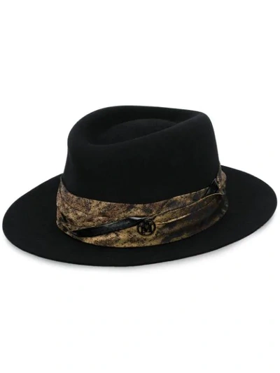 Maison Michel Printed Scarf Fedora In Black