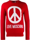 Love Moschino Peace Sign Logo Pullover In Red