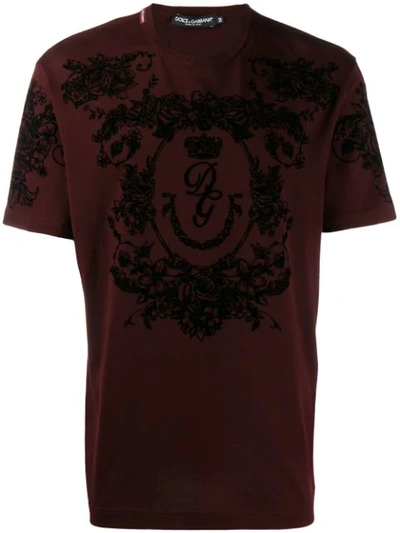 Dolce & Gabbana Flocked Print T-shirt In Brown